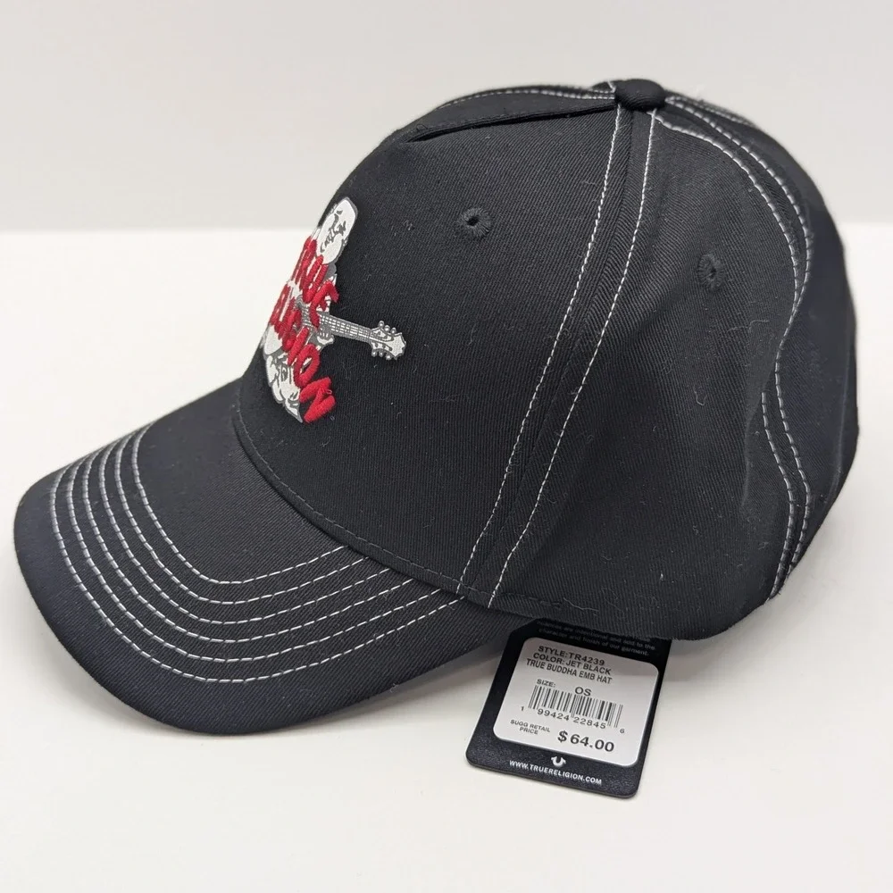 True Religion‎ Jet Black True Buddha Embroidered Hat TR4239 Adjustable Cap NWT